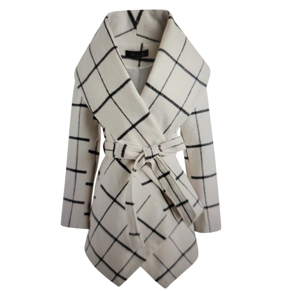 Chic White & Black Plaid Wrap Coat – Timeless Elegance Meets Modern Style